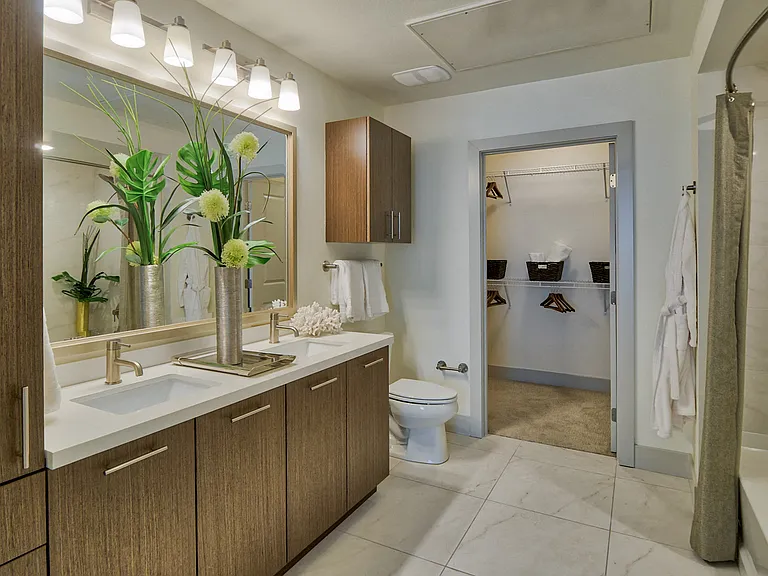 Dual vanities and stand-up showers in select homes