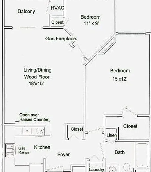 Floor Plan - actual unit has bedrooms on left side