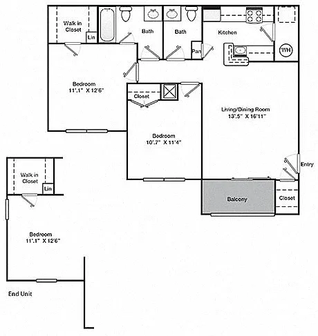 Floor plan Two Bedroom One and half Bathroom 60%