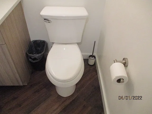 Waste can, toilet scrubber and your first few rolls of toilet tissue provided