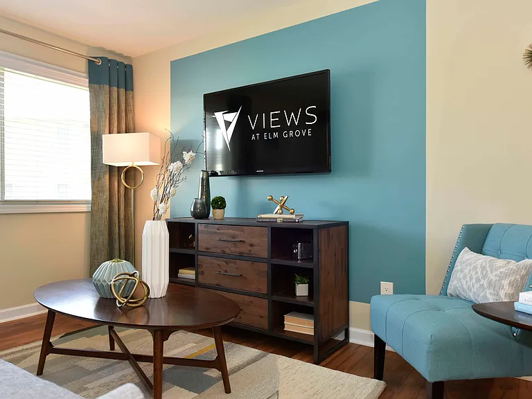 Living Room with Hardwood Style Flooring
