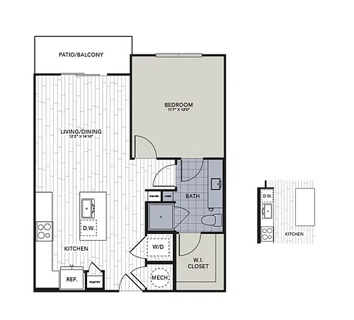 Floor plan A2.3 - One Bedroom, One Bathroom
