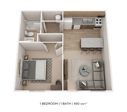 Floor plan One Bedroom--Alexander Station 450 sqft