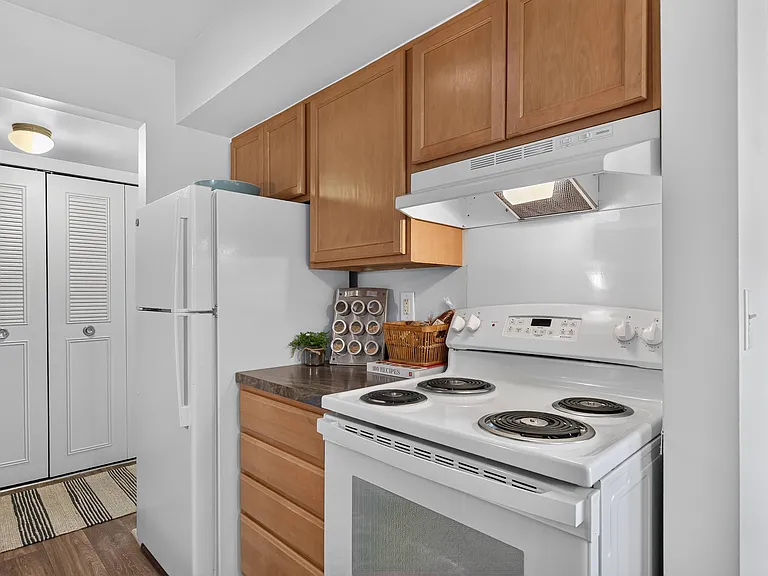 Efficient kitchen at Drawbridge Apartments in Harrison Township, MI.