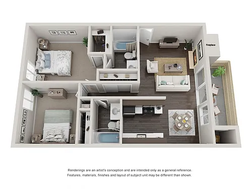 Floor plan 2 Beds 2 Baths Fir