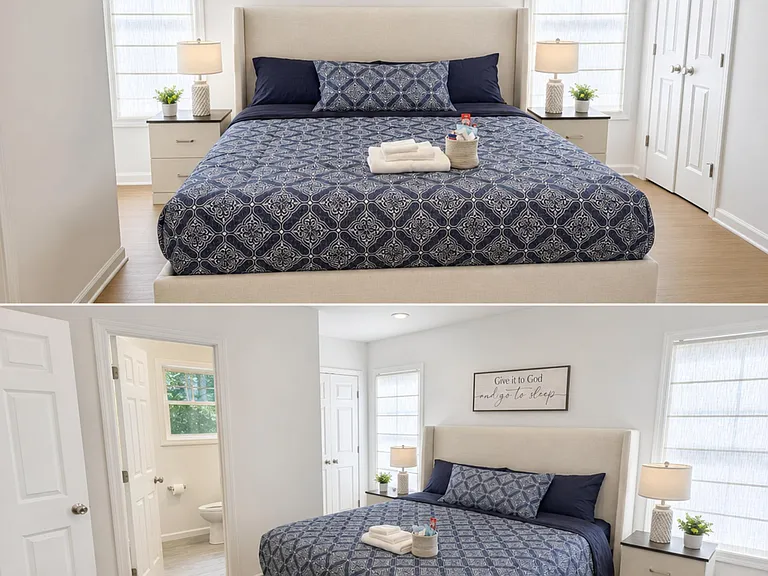 Cal King Size Bed made up with the comforter