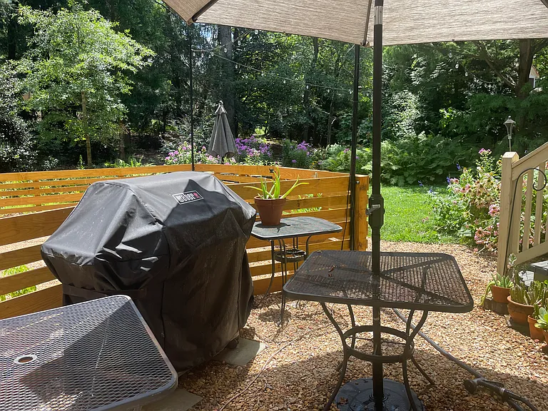 Shared grill and outdoor area.