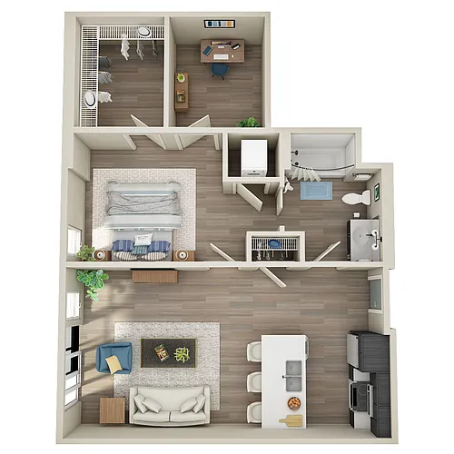 Floor plan 1 Bed, 1 Bath Den - MFTE - B