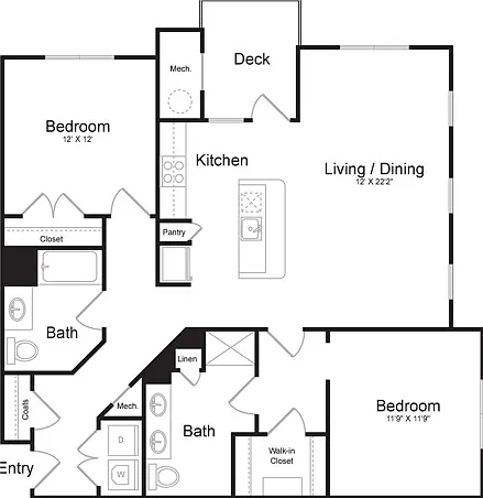 Two Bedroom Two Bath (1257 SF) Two Bedroom Two Bath (1257 SF)