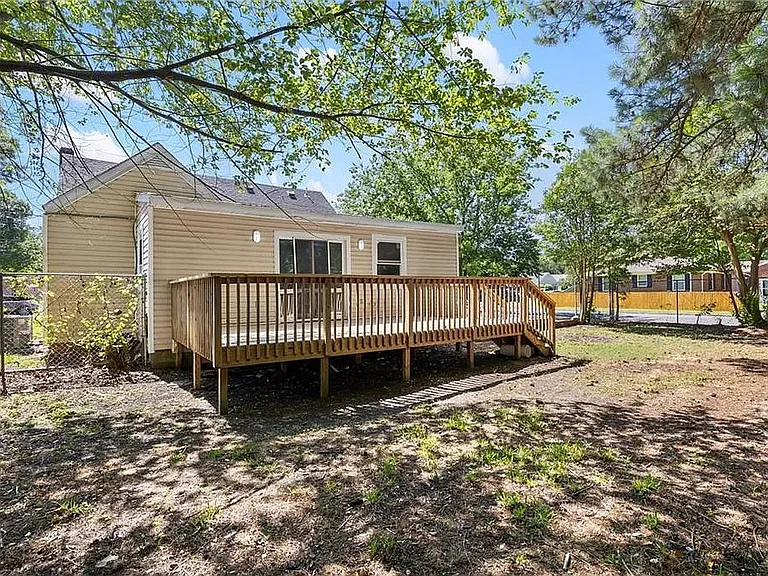 Large deck. Fenced in backyard.
