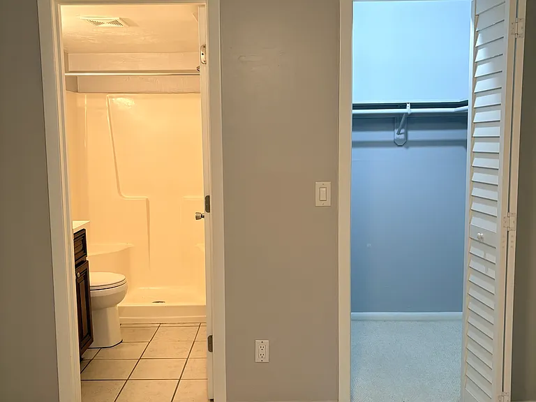 Bathroom and closet attached to bedroom