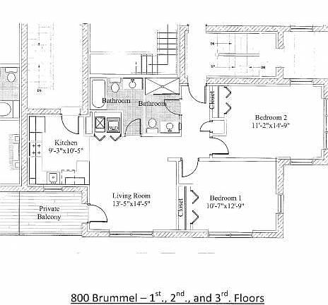 Floor Plan 2 full baths, one with long walk-in shower.