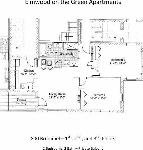 Floor Plan 2 full baths, one with long walk-in shower.