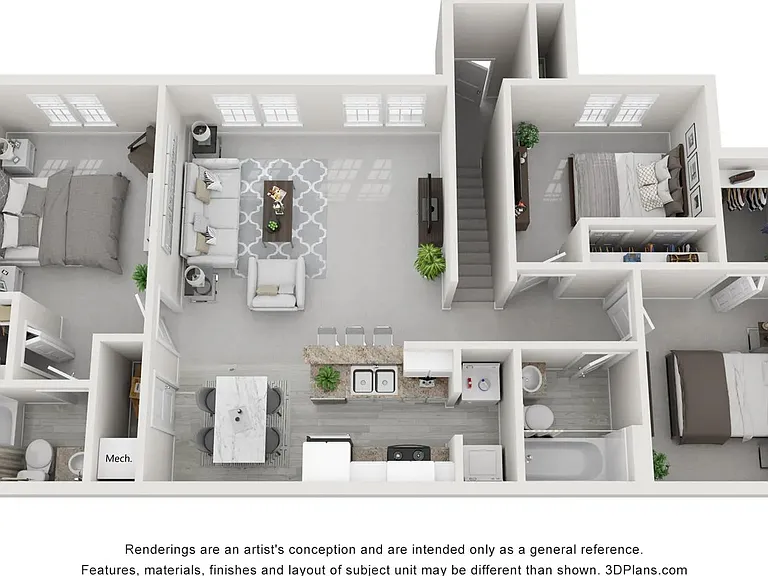 A 3D floor plan rendering of The Camelot.