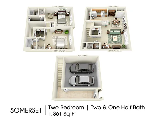 Floor plan Somerset Townhome with 2-Car Garage
