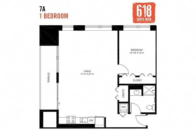 Floor plan 1 Bedroom 1 Bath 945 sq. ft.