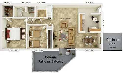 Floor plan 2 Bedroom Magnolia