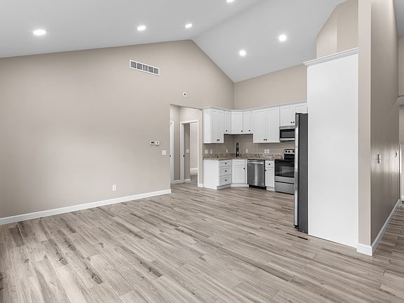 The kitchen and living room area.