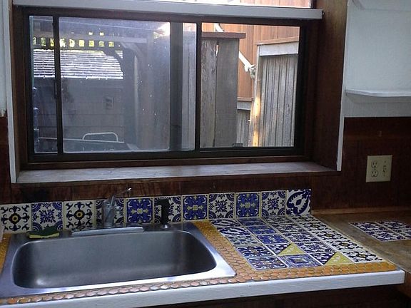 Kitchen sink and counter.