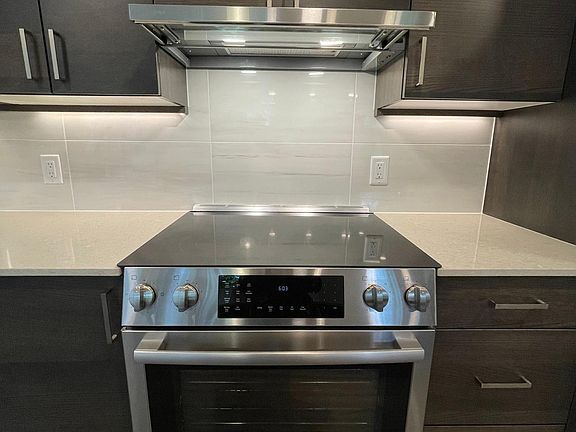 Brand new appliances. Stove, oven, and vent hood.