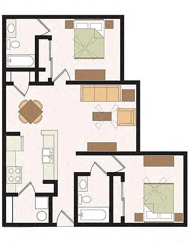 Floor plan Two Bedroom Two Bathroom 50%