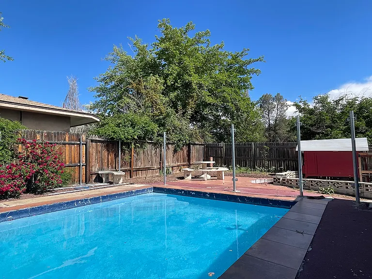 Backyard with pool and garden