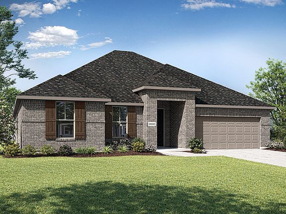Elevation A is a single story full brick home design with clean lines and shutters on the front wind