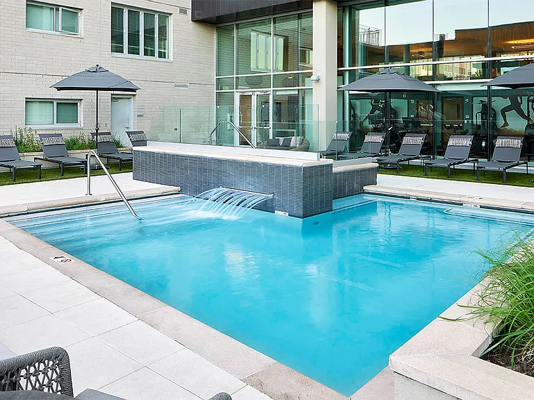 Apartment community resort style pool at Griffis LoDo in Denver, Colorado.