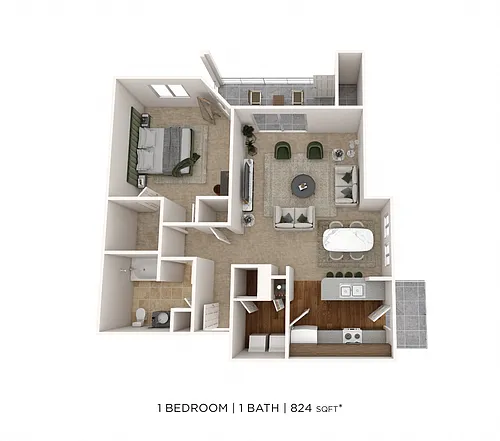 Floor plan One Bedroom - 824 sqft