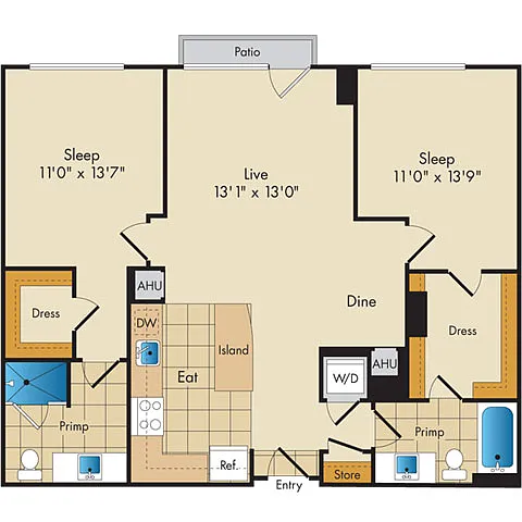 Floor plan 2 Bed 2 Bath Sig-BS2b
