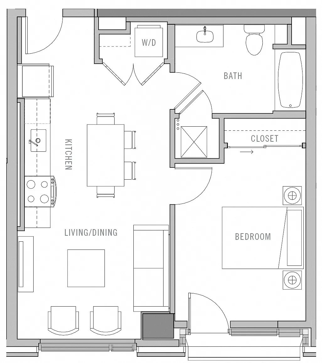 Floor plan 1 Bed-1 Bath-D1