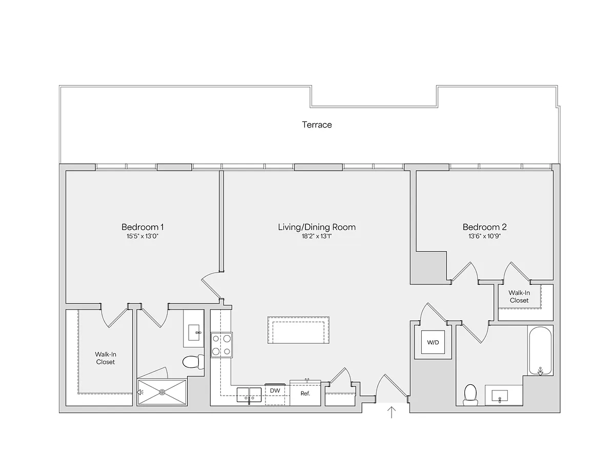 Floor plan 2BR 2BA (1161 SF)