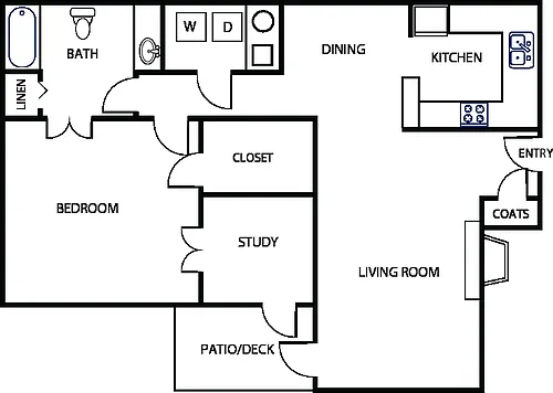 Floor plan 1 Bedroom, 1 Bath