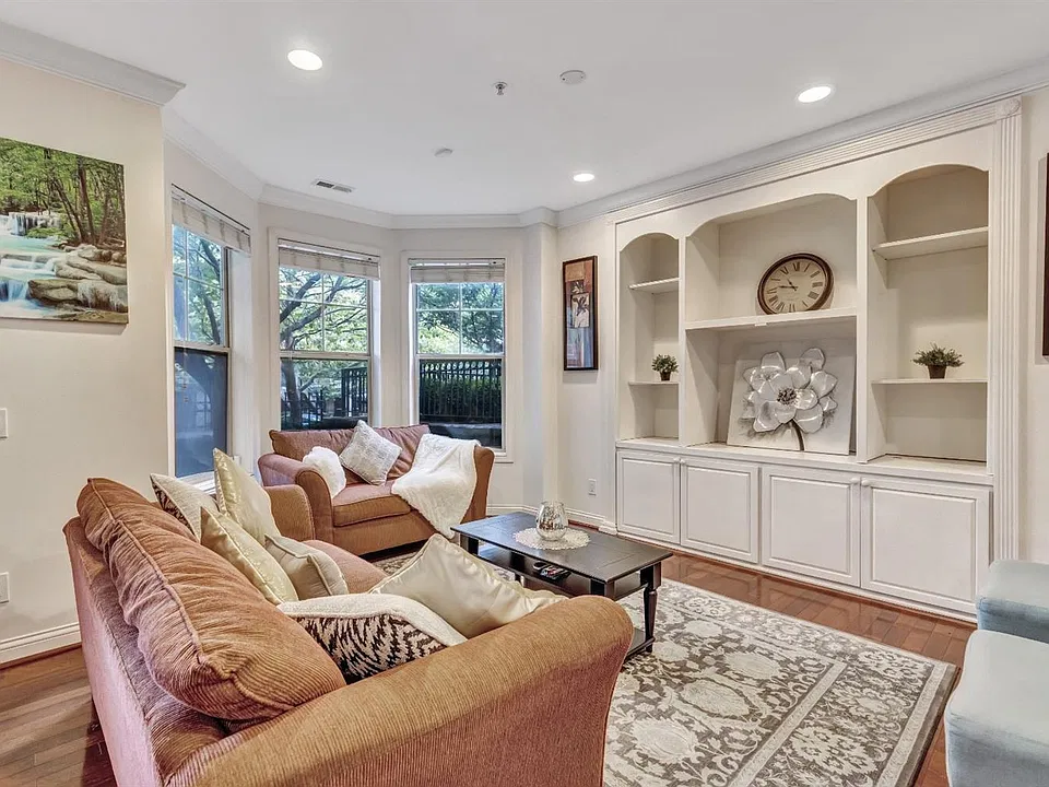 Living room with built-in cabinets