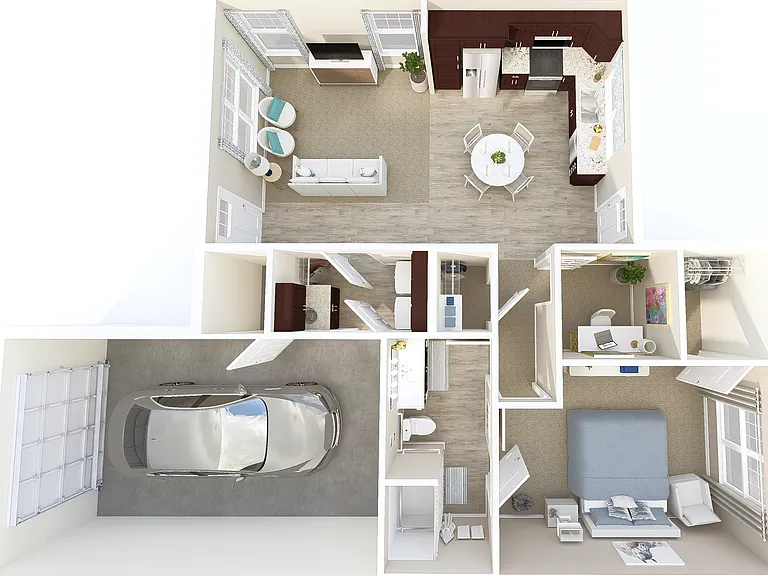 1 bed, 1 bath floor plan
(also available in 2 bed, 2 bath)