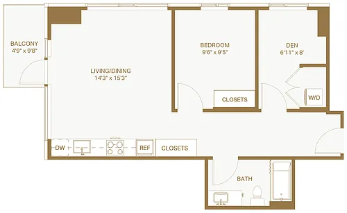 Floor plan 1x1 + Den D10 Cascade