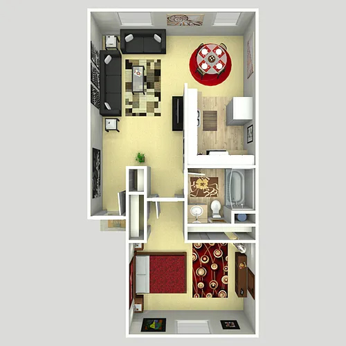 Floor plan 1 Bed, 1 Bath D (80% Income Restricted)