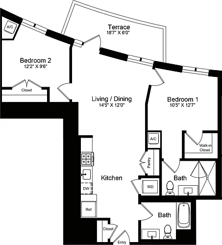 Floor plan 2 Bedroom A with Terrace