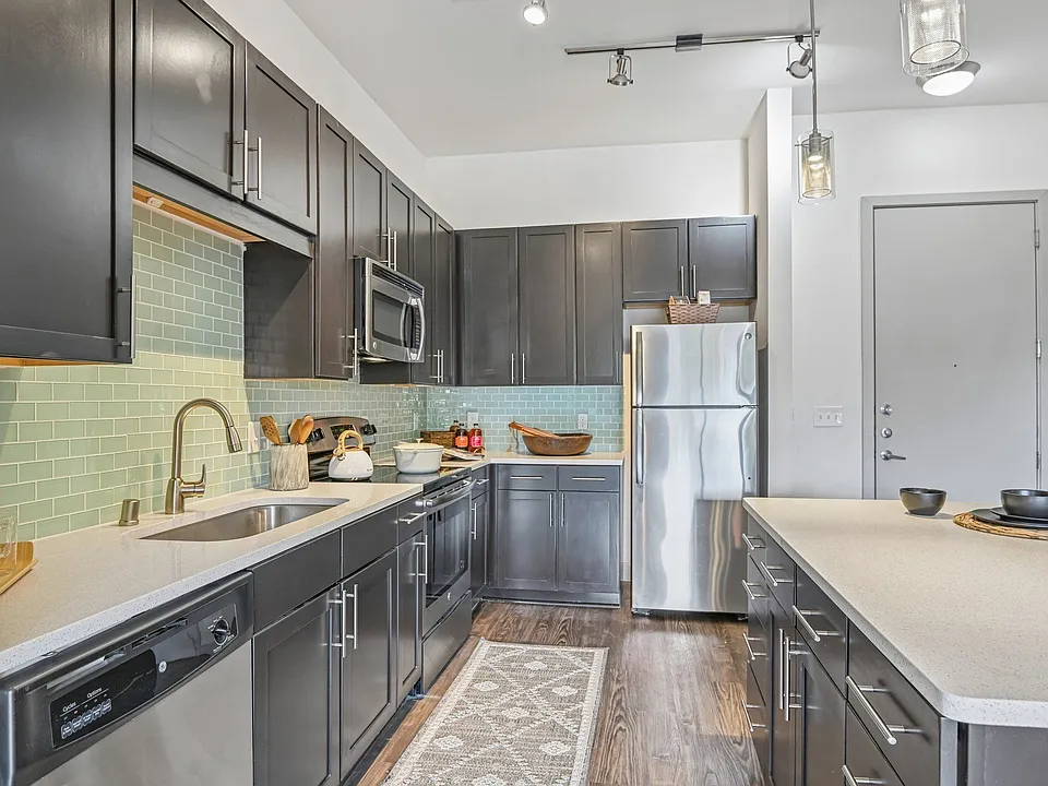 Markethaus 3700 Island Kitchen with Green Backsplash