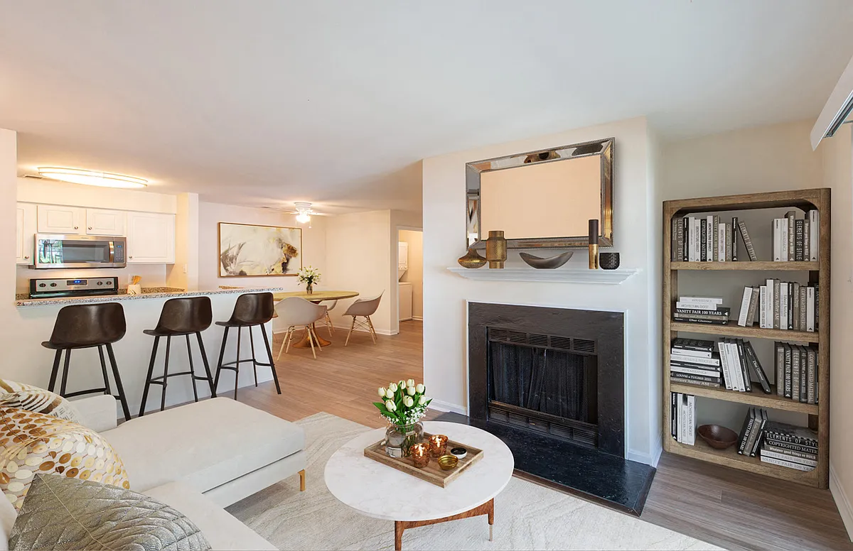 Living Room With Kitchen View - Saratoga Square
