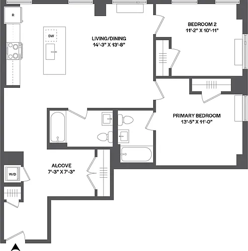 Floor plan 2 Bed/2 Bath Den-2BLW-1
