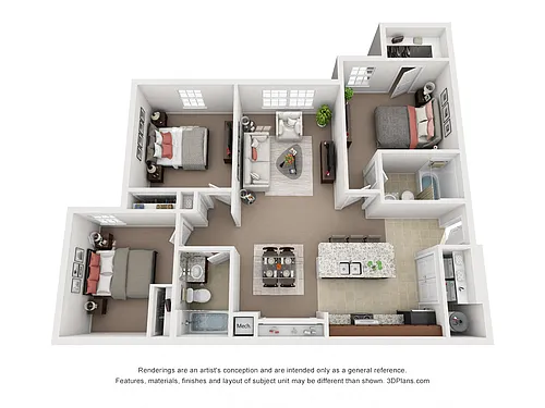 Floor plan Three Bedroom Two Bath