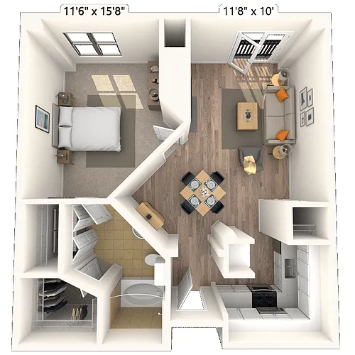 Floor plan Traditional 1x1 770 SF