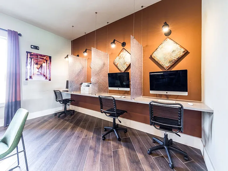 Business Center with Computers and Printer at Legacy Creekside Apartments, San Antonio, Texas