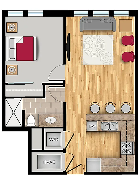 Floor plan 1 Bedroom, 1 Bathroom
