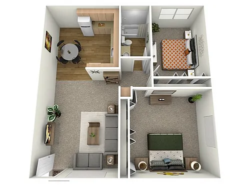Floor plan 2 Bed, 1 Bath