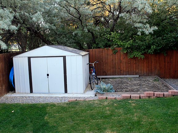 Backyard with storage shed