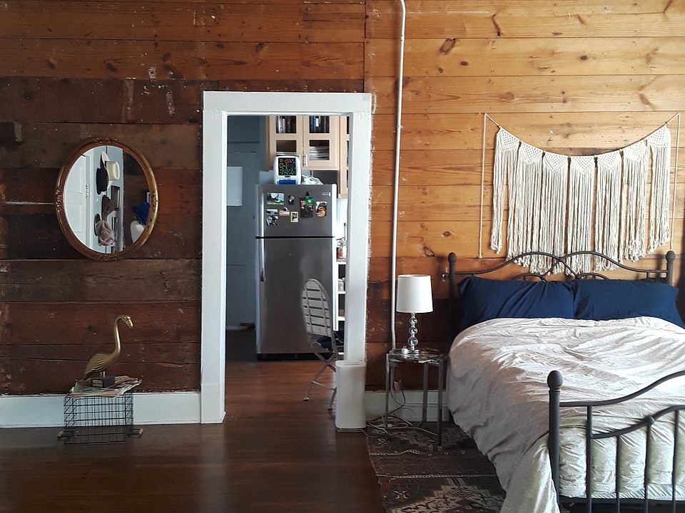 Exposed wood walls and ceiling