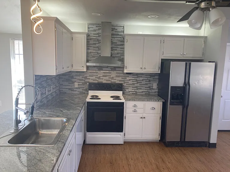 cabinets and new stove and fridge.