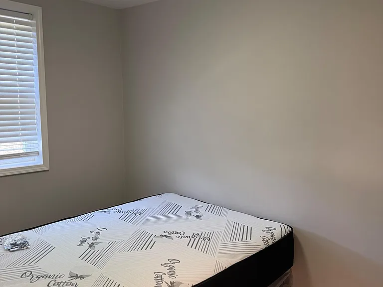 Private bedroom with a window and blinds, soft carpet, and an overhead lightideal for a simple, comfortable setup.